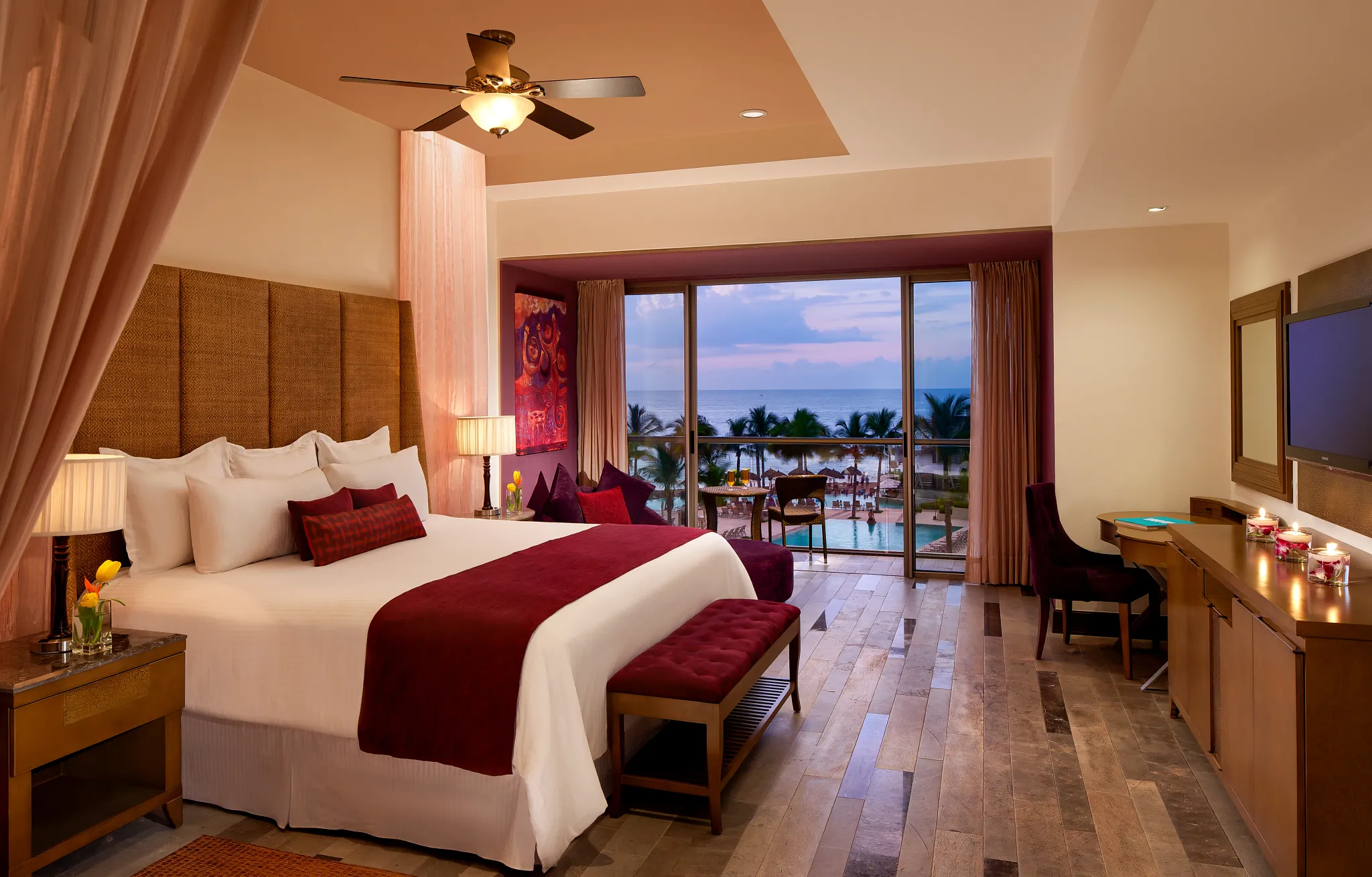 Junior Suite Ocean View with king bed and private balcony overlooking the ocean at Secrets Vallarta Bay Puerto Vallarta.