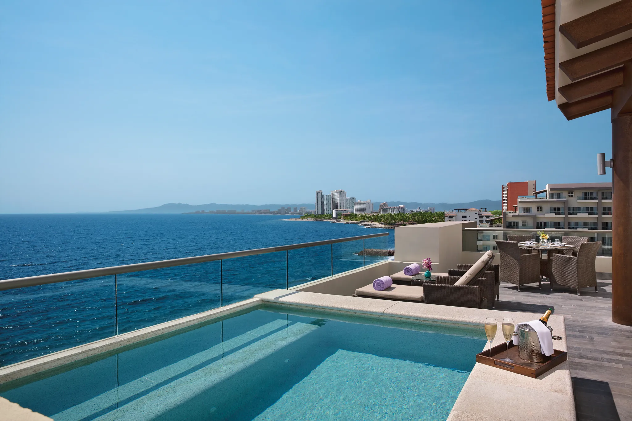 Preferred Club Master Suite Ocean Front Swimout terrace with private plunge pool and ocean views at Secrets Vallarta Bay Puerto Vallarta.