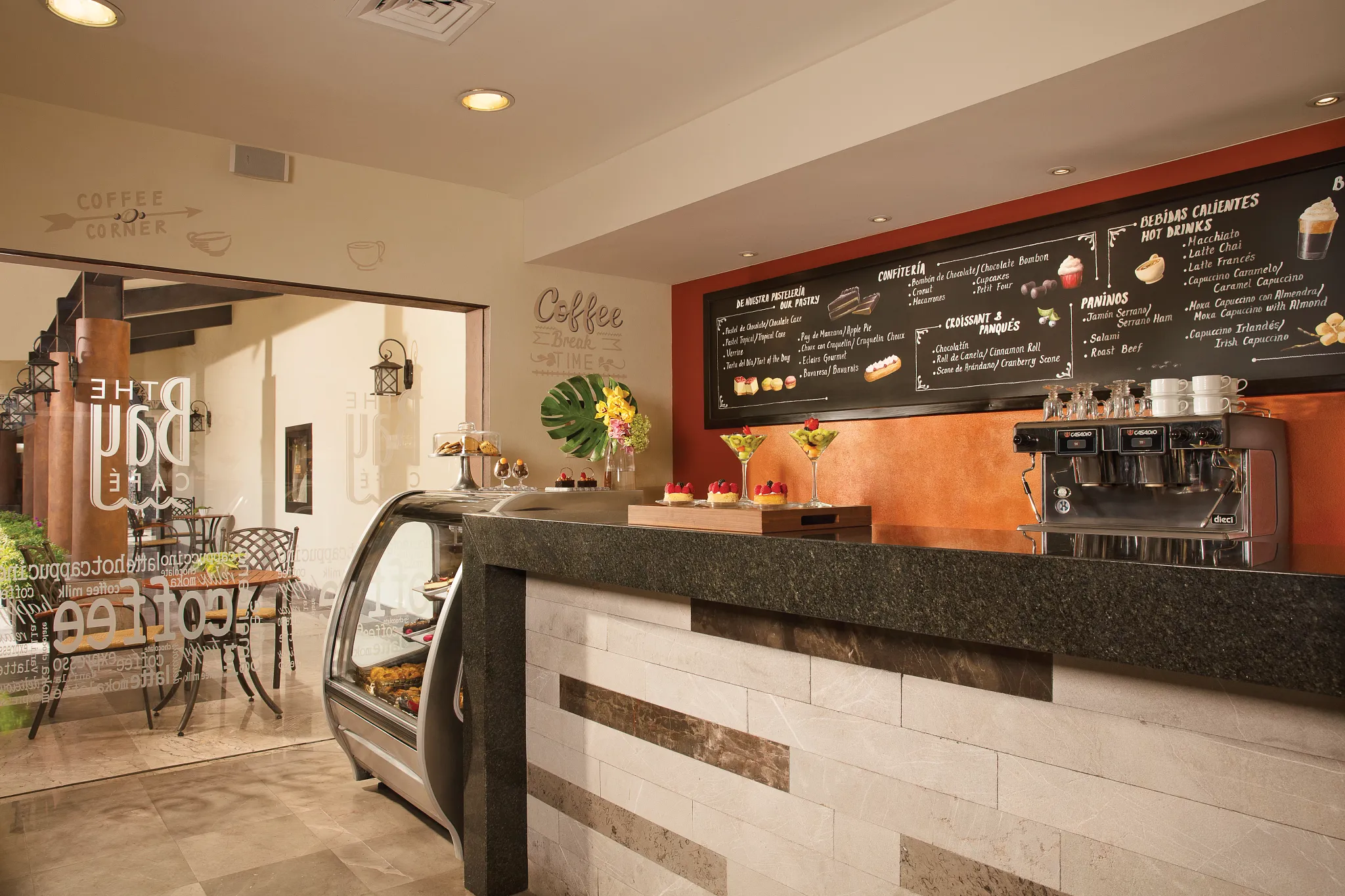 The Bay Cafe at Secrets Vallarta Bay Puerto Vallarta featuring fresh coffee, pastries, and a cozy casual café atmosphere.